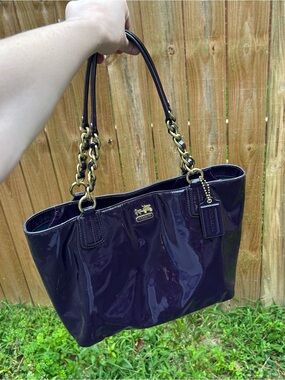 Coach Patent Leather Shoulder Tote in Plum